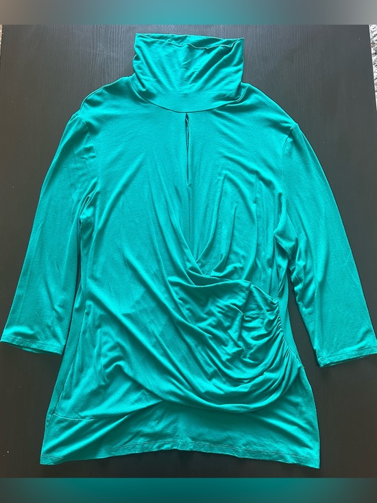 New York & Company Tops - New York & Company Teal Turtleneck Draped Ruched Long-Sleeve Top